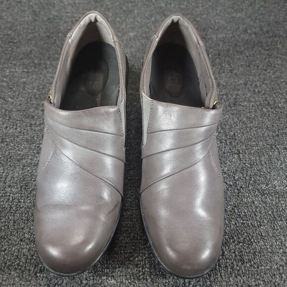 Clarks Womens  8.5 M  Slip On Comfort Clog Gray Leather Shoe Bootie 62722 - Picture 6 of 11